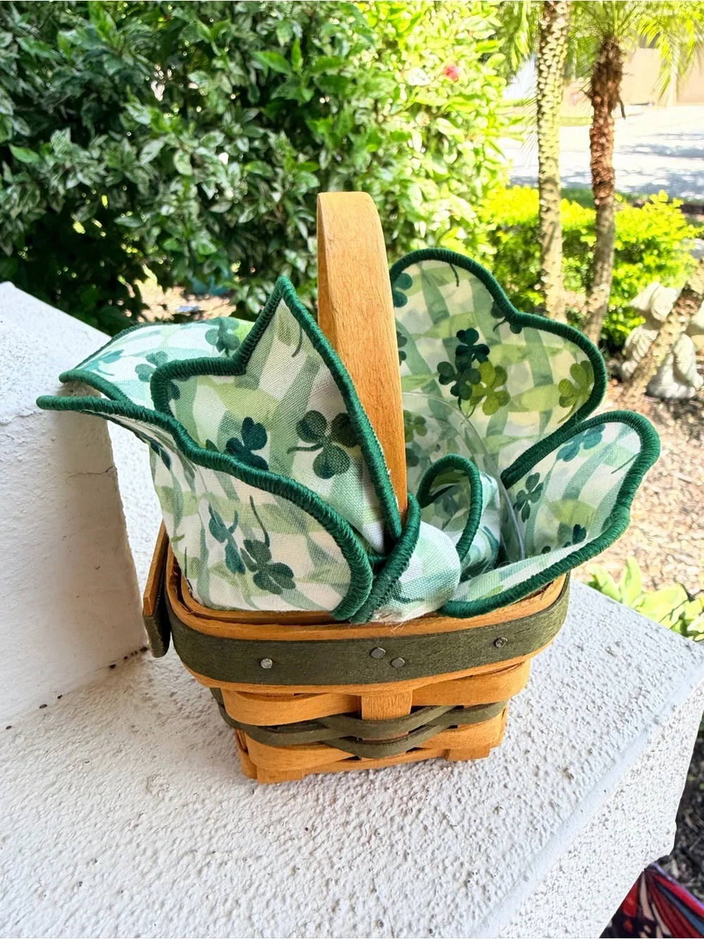 Longaberger 1999 Shamrock Basket St Patrick’s Liner Protector Green Dresden